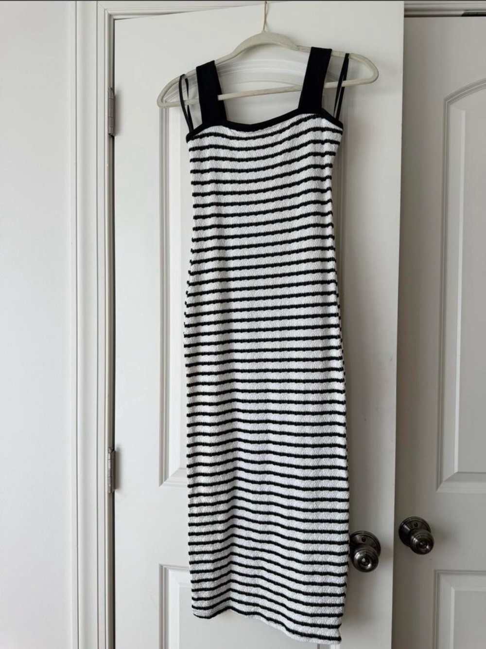 Striped Black & White Tank Midi Dress with Wide Straps